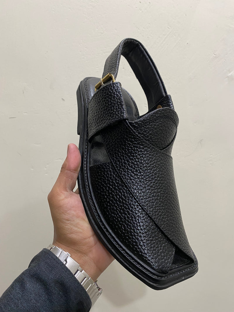 Soft Grain Kaptaan Chappal (Black)